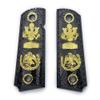 Mexican Eagle 1911 Grips Full Size + Gun Stand/Display for Kimber, Colt, Rock Island, Springfield, Taurus, & Clones - 1911 Full Size Metal Black Gold Plated view 3