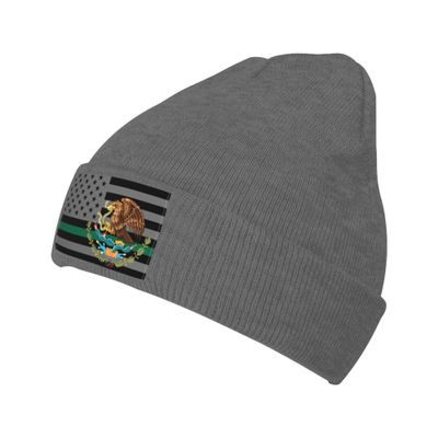American Mexico Flag Knit Beanie Winter Hats for Men and Women Knitted Cuffed Skull Cap Acrylic Daily Beanie Hat Deep Heather