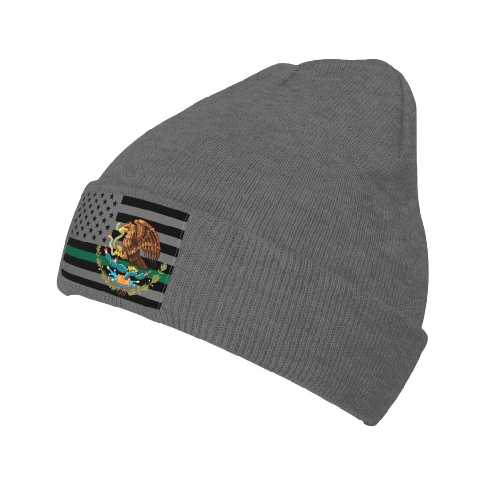 American Mexico Flag Knit Beanie Winter Hats for Men and Women Knitted Cuffed Skull Cap Acrylic Daily Beanie Hat Deep Heather