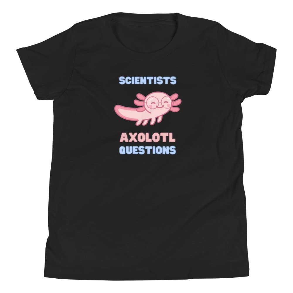 Scientists Axolotl Questions Kids Tshirts, Science Shirts, Funny Shirts, Kawaii Clothing, Axolotl Shirt Black