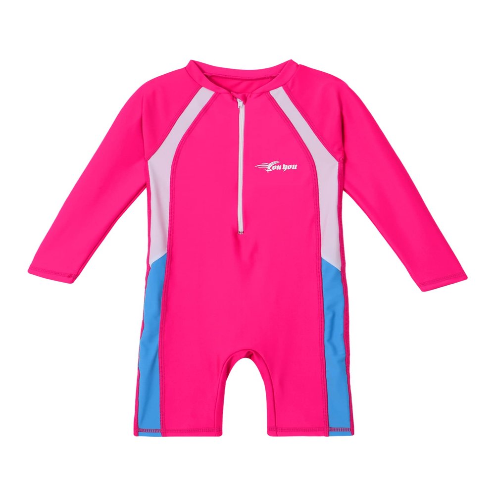 Moggemol Kids Girls Boys One Piece Rash Guard Swimsuit Water Sport Short Swimwear UPF 50+ UV Protection Rose 10 Years