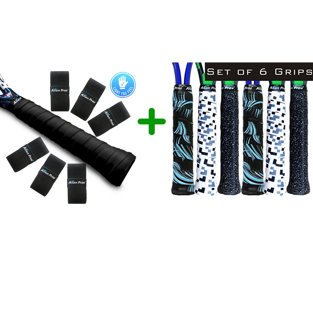 ALIEN PROS 12 Pack Black & Sailor Mix Tennis Racket Grip Tape  Precut and Light Tac Feel Tennis Grip