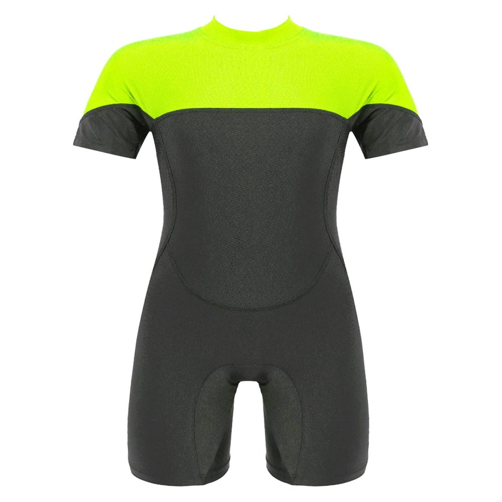 Moggemol Kids Girls Boys One Piece Rash Guard Swimsuits Water Sport Short Swimwear UPF 50+ UV Protection Fluorescent Green 4 Years