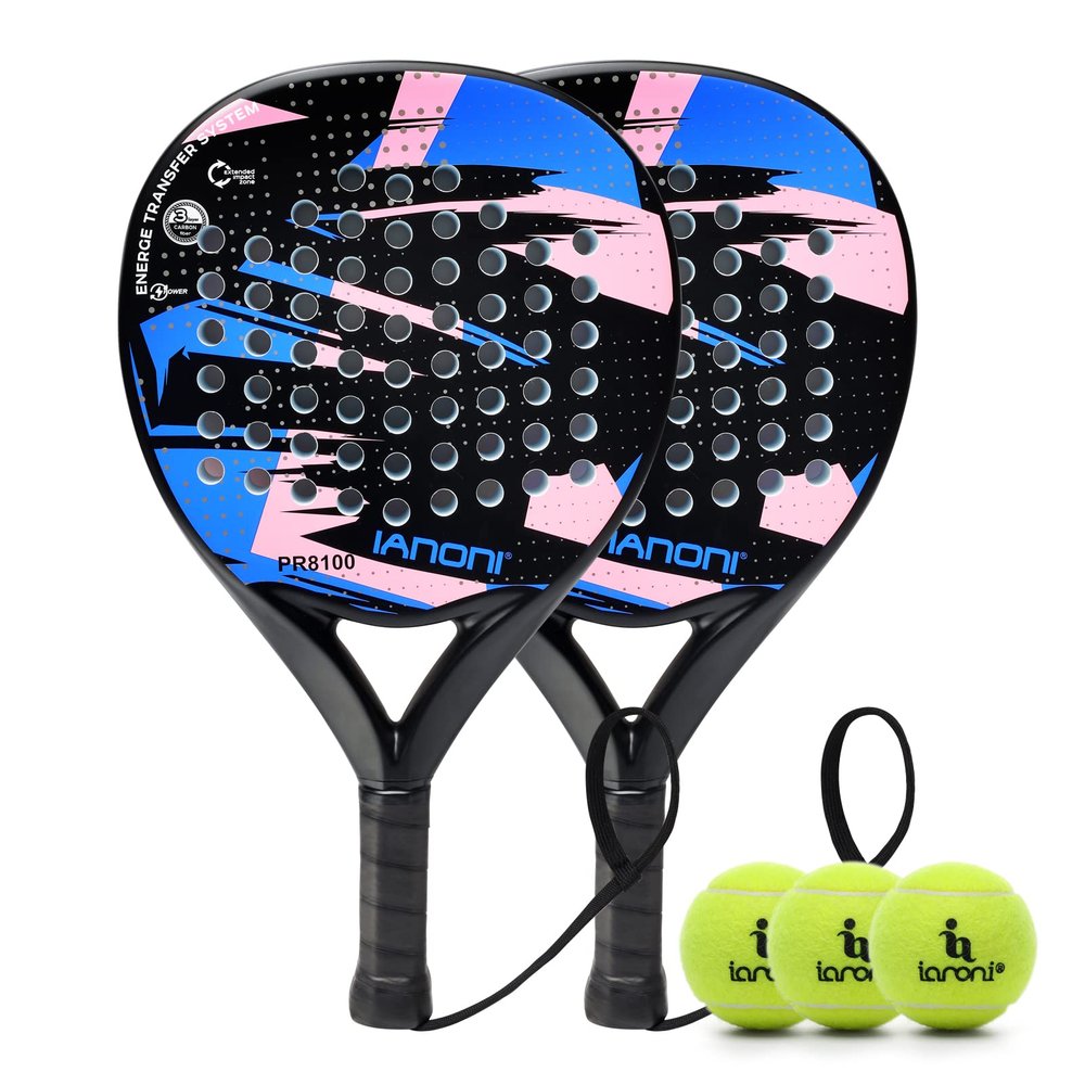Padel Racket Carbon Fiber Surface with EVA Memory Flex Foam Core Padel Tennis Racquets Lightweight (Blue 2pcs)