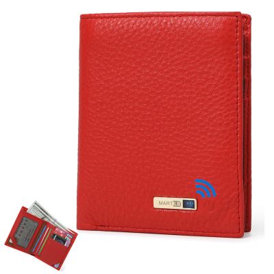 SMART LB Anti-Lost Bluetooth Wallet Tracker & Finder, Mens Slim Minimalist trackable Cool leather wallet Credit Card Holder Gifts with Box (Red)