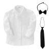 Boys Uniform Dress Shirt Cotton Long Sleeve Button Down White Tops with Tie & Bowtie Set for School Church Wedding, 170 view 1