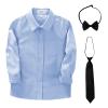 Boys Uniform Dress Shirt Cotton Long Sleeve Button Down Blue Tops with Tie & Bowtie Set for School Church Wedding, 170 view 1