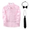 Boys Uniform Dress Shirt Cotton Long Sleeve Button Down Pink Tops with Tie & Bowtie Set for School Church Wedding, 130 view 1