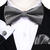 YOHOWA Mens Bow Tie Set Silver Black Pre-tied Bowties Adjustable with Handkerchief Cufflinks Wedding Prom Party view 2