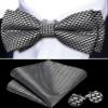 YOHOWA Mens Bow Tie Set Silver Black Pre-tied Bowties Adjustable with Handkerchief Cufflinks Wedding Prom Party view 3