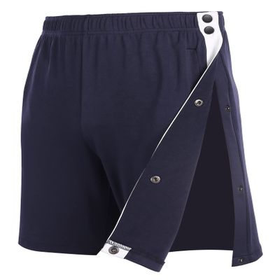 Wataxii Unisex Post Surgery Shorts Mens Tear Away Snap Leg Side Open Shorts Comfy Hospital Adaptive Clothing with Pockets Navy Blue