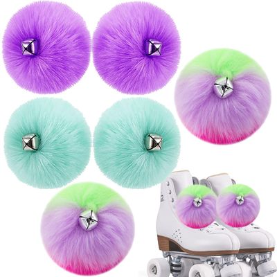 6 PCS Fluffy Tie-on Roller Poms with Jingle Bells DIY for Roller Skate Pom Poms Accessories for Women Girls Quad Roller Skate Decoration Accessories Mixed Color Large 3.14"