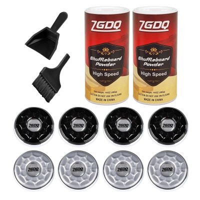 ZGDQ 2 Pack Shuffleboard Wax Powder Set with Shuffleboard Pucks, 2-1/8'' (53mm) Shuffleboard Table Pucks with Shuffleboard Wax High Speed and Mini Brush Set