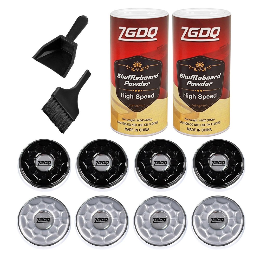 ZGDQ 2 Pack Shuffleboard Wax Powder Set with Shuffleboard Pucks, 2-1/8'' (53mm) Shuffleboard Table Pucks with Shuffleboard Wax High Speed and Mini Brush Set