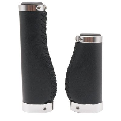BBxunsless Bike Handle Grips 135/95mm Long/Short Grips Non-Slip PVC Microfiber Leather Ergonomic Hand-Sewn Casual Retro Double Lock-on Handlebar Lever for MTB,Road Bike (Black-A)