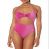 BCBGeneration Women's Standard One Piece Swimsuit Knot Front Cut Out Tummy Control Quick Dry Bathing Suit, Berry, Large view 1