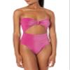 BCBGeneration Women's Standard One Piece Swimsuit Knot Front Cut Out Tummy Control Quick Dry Bathing Suit, Berry, Large view 3