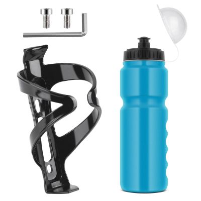 Ainiv Bike Water Bottle Cage with BPA-Free 800ml/28oz Bike Bottle, Black Gloss Strong Bike Water Bottle Holder, Bicycle Cup Holder, Cycling Bottle Holder for Road Bike and Mountain Bike, Blue
