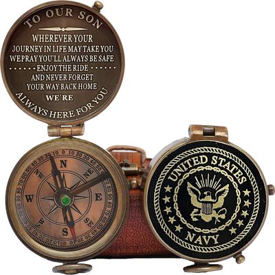 Personalized Engraved Antique Brass Poem Compass with Leather Case - Gift for Army, Navy, Airforce, Retirement Gift, Marine Corps Gift, Baptism Gift Compass (United State B Navy)