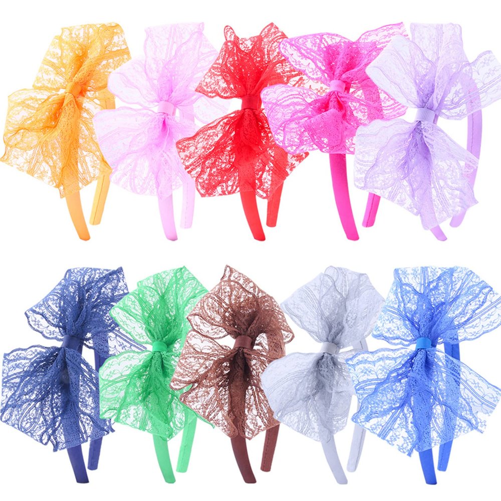 AlamnoFu 10pcs 80s Lace Headbands Bows 80s Costumes For Women Girls Neon Lace Headband Bulk Outfits Party Accessories