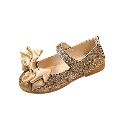 Children Baby Girl Dance Single Shoes Kid Non-Slip Soft Sole Bowknot Wedding School Dress Shoes Toddler Girl Gress Shoes (Gold, 21)