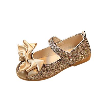 Children Baby Girl Dance Single Shoes Kid Non-Slip Soft Sole Bowknot Wedding School Dress Shoes Toddler Girl Gress Shoes (Gold, 23)