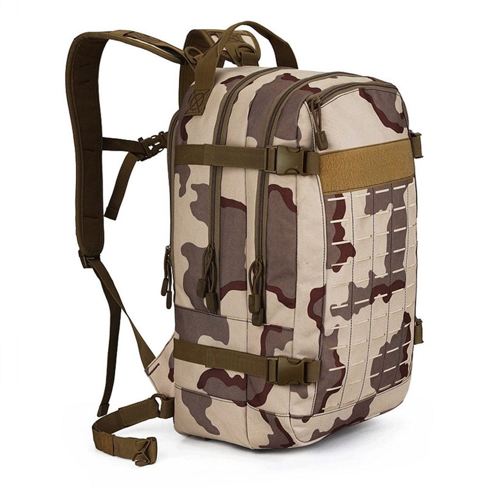 Lfzhjzc Tactical Backpack, Assault Pack, Military Tactical Army Backpack, with Water Bag Mouth, Water Bag for Off-Road Riding (Color : Three Sand, Size : 20Long)