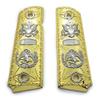 Mexican Eagle 1911 Grips Full Size + Gun Stand/Display for Kimber, Colt, Rock Island, Springfield, Taurus, & Clones - 1911 Full Size Metal Gold Nickel Plated view 3