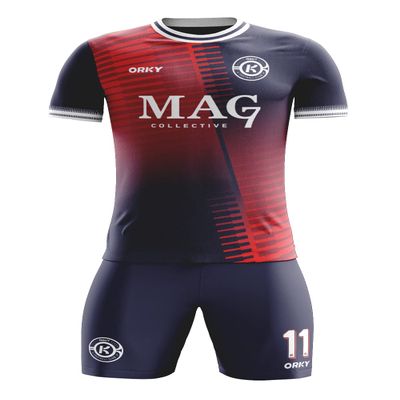 ORKY Men Soccer Jersey, Boys Girls Amateur League Short Sleeve Football Shirt, Kids Custom Name Game Uniform Flame(Blue Red 150cm)