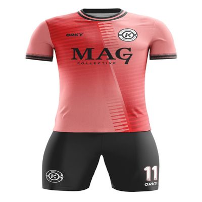ORKY Men Soccer Jersey, Boys Girls Amateur League Short Sleeve Football Shirt, Youth Custom Name Game Uniform Flame(Pink 100cm)