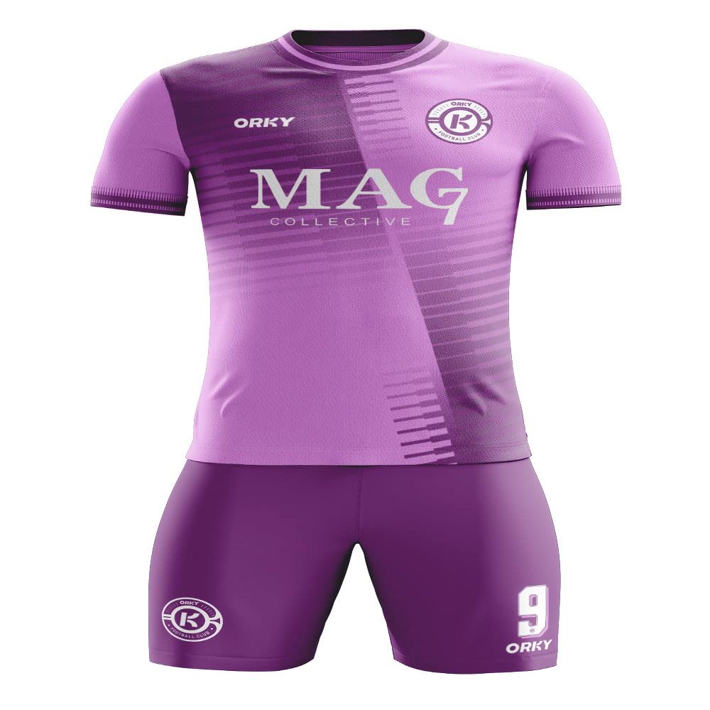 ORKY Men Soccer Jersey, Boys Girls Amateur League Short Sleeve Football Shirt, Kids Custom Name Game Uniform Flame(Purple 120cm)