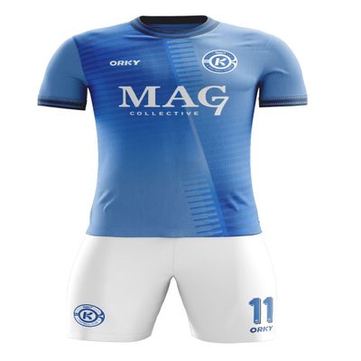 ORKY Men Soccer Jersey, Boys Girls Amateur League Short Sleeve Football Shirt, Youth Custom Name Game Uniform Flame(Blue 110cm)