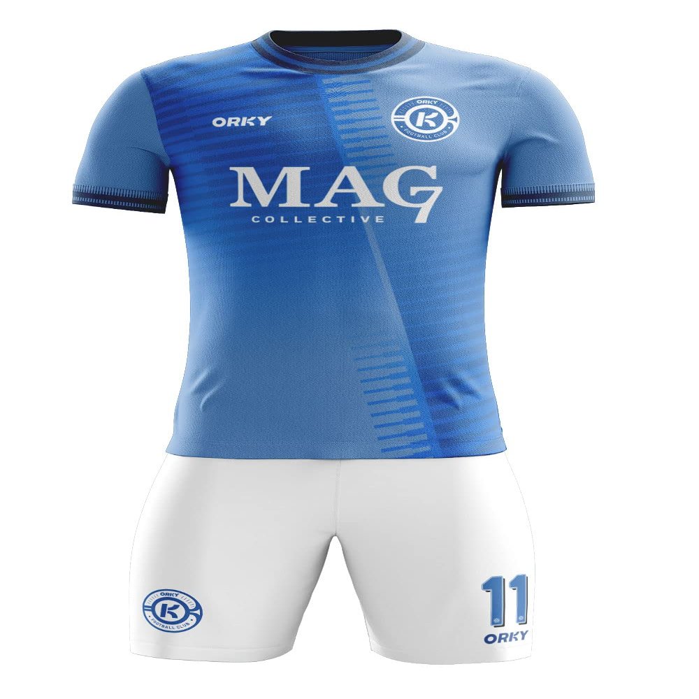 ORKY Men Soccer Jersey, Boys Girls Amateur League Short Sleeve Football Shirt, Youth Custom Name Game Uniform Flame(Blue 110cm)