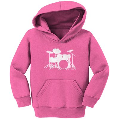 Tcombo Drum Silhouette - Musician Drummer Toddler/Youth Fleece Hoodie (Heather Pink, 4T (Toddler))