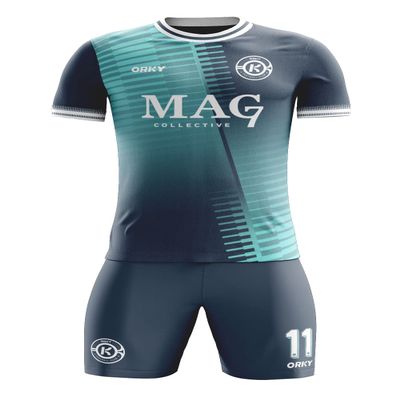 ORKY Men Soccer Jersey, Boys Girls Amateur League Short Sleeve Football Shirt, Kids Custom Name Game Uniform Flame(Grey Blue 110cm)