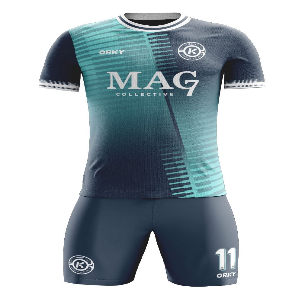 ORKY Men Soccer Jersey, Boys Girls Amateur League Short Sleeve Football Shirt, Kids Custom Name Game Uniform Flame(Grey Blue 110cm)