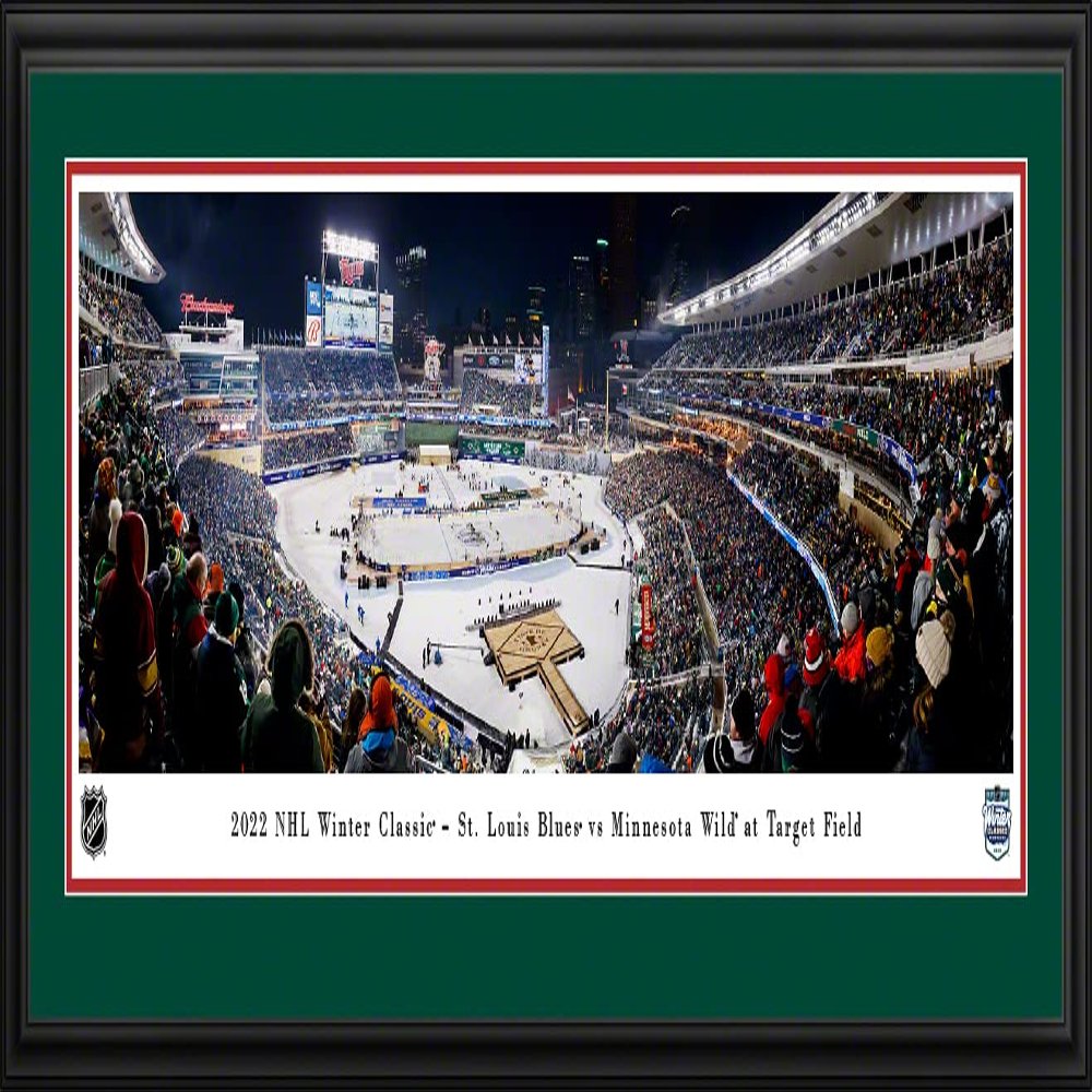 2022 NHL Winter Classic - St. Louis Blues vs Minnesota Wild - 44x18-inch Double Mat, Deluxe Framed Picture by Blakeway Panoramas