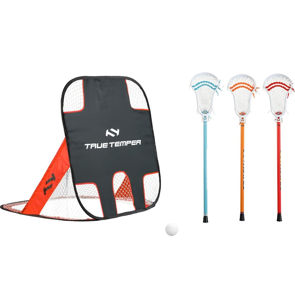 True Temper Laxyard Backyard Lacrosse Kit, Set of 3 Lacrosse Short Sticks, 1 Ball, and 1 Mini Goal