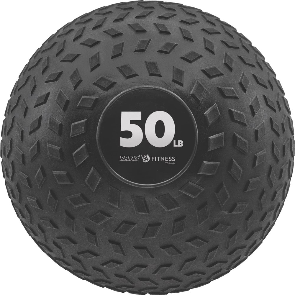 Champion Sports Rhino Fitness Slam Ball  Weighted, Sand-Filled, Bounce-Resistant Ball with Rubber Tread Surface for Strength Training, Crossfit, Core Workouts, 50 Pounds