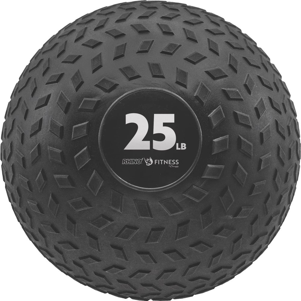 Champion Sports Rhino Fitness Slam Ball Weighted, Sand-Filled, Bounce-Resistant Ball with Rubber Tread Surface for Strength Training, Crossfit, Core Workouts, 25 Pounds