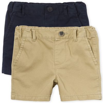 The Children's Place Baby Boys and Toddler Stretch Chino Shorts, Flax/New Navy 2-Pack, 4T US