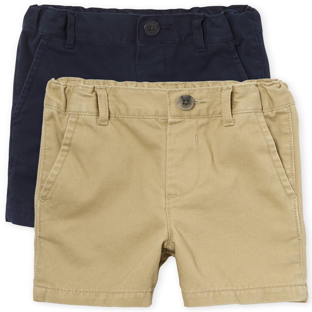 The Children's Place Baby Boys and Toddler Stretch Chino Shorts, Flax/New Navy 2-Pack, 4T US