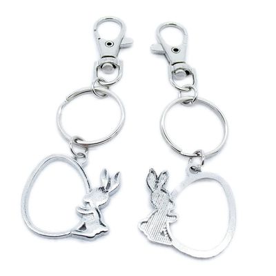 10 Pieces Keyring Keychain Wholesale Suppliers Jewelry Lobster Clasps KH7E3B Rabbit Cabochon Frame Egg Easter