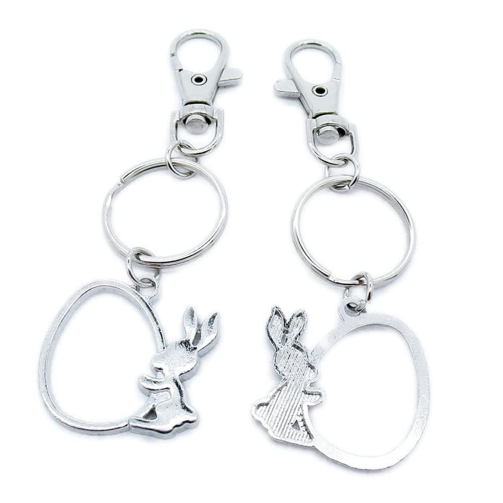 10 Pieces Keyring Keychain Wholesale Suppliers Jewelry Lobster Clasps KH7E3B Rabbit Cabochon Frame Egg Easter