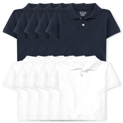The Children's PlaceThe Children's Place Baby and Toddler Boys Short Sleeve Pique Polo 10 PackNautico/White9-12 Months