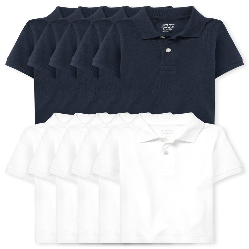 The Children's PlaceThe Children's Place Baby and Toddler Boys Short Sleeve Pique Polo 10 PackNautico/White9-12 Months