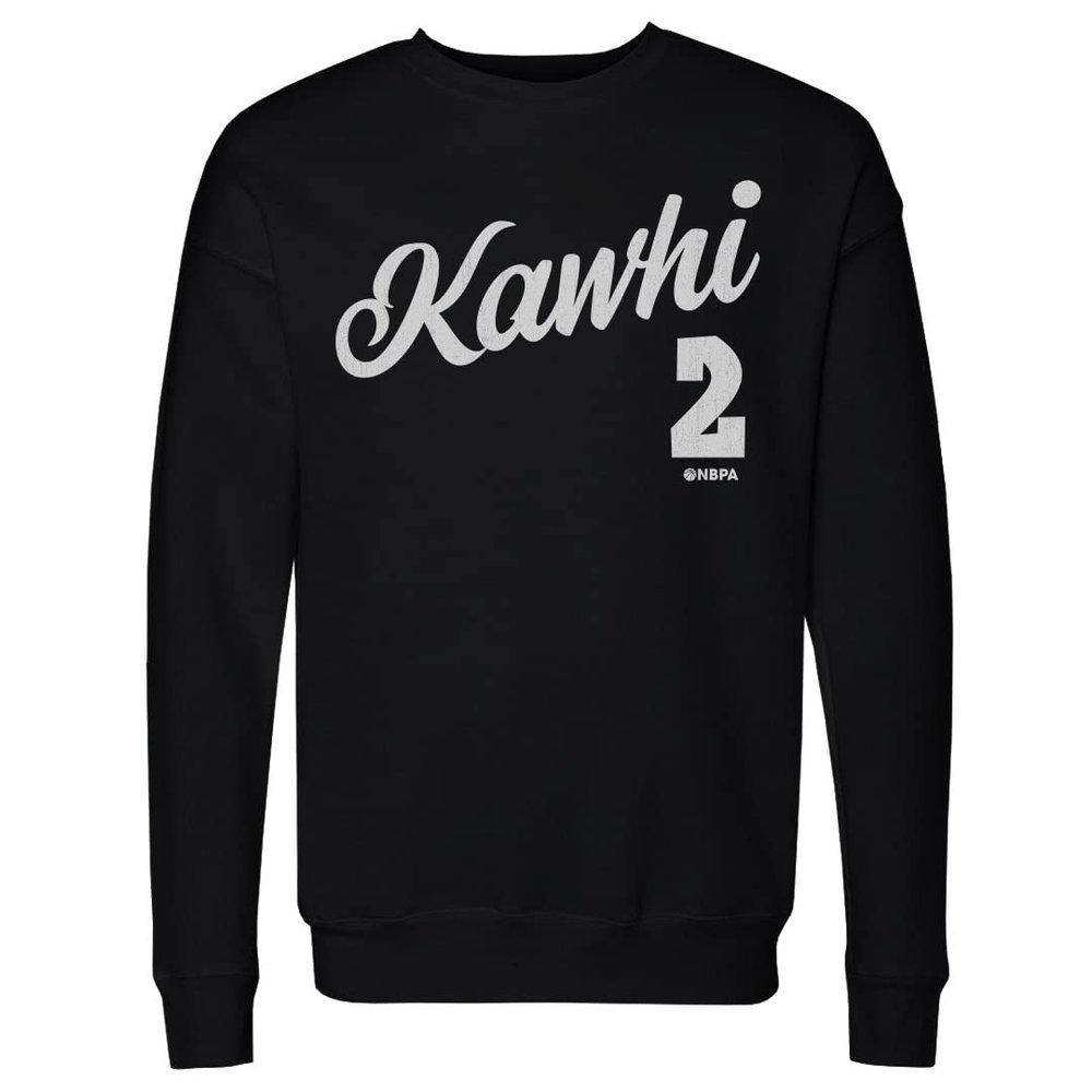 500 LEVEL Kawhi Leonard Sweatshirt (Crew Sweatshirt, XXX-Large, Black) - Kawhi Leonard Los Angeles Script WHT