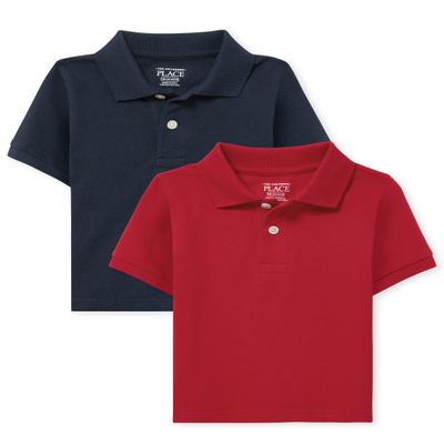 The Children's Place Baby Boys and Toddler Short Sleeve Pique Polo Shirt, Classic Red/Nautico 2 Pack, 6-9 Months US