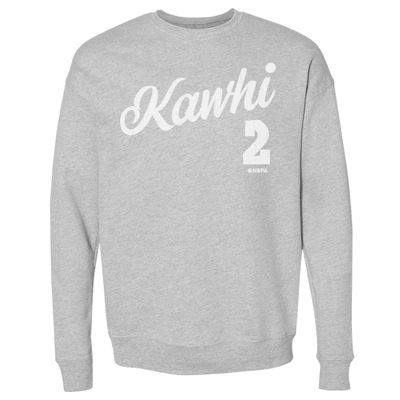 500 LEVEL Kawhi Leonard Sweatshirt (Crew Sweatshirt, XX-Large, Heather Gray) - Kawhi Leonard Los Angeles Script WHT