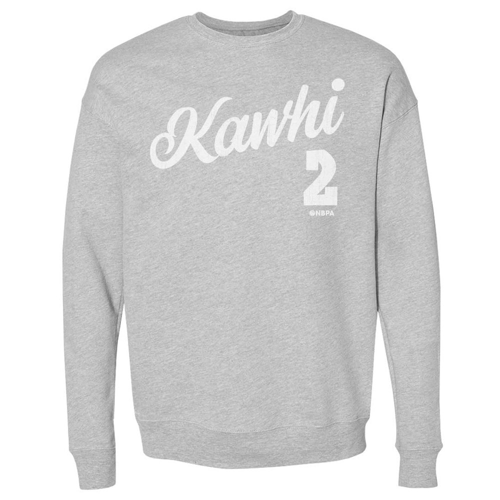 500 LEVEL Kawhi Leonard Sweatshirt (Crew Sweatshirt, XX-Large, Heather Gray) - Kawhi Leonard Los Angeles Script WHT